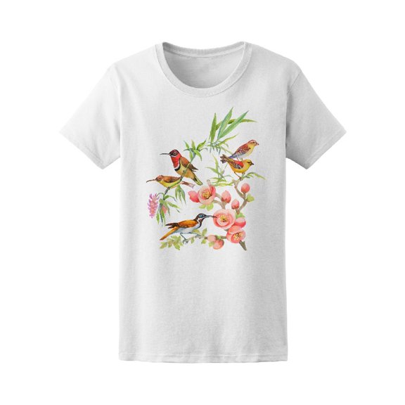 Cute Colorful Floral Birds Tee Women's -Image by Shutterstock