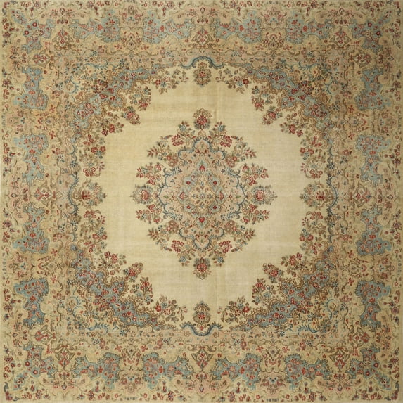 Ahgly Company Machine Washable Indoor Square Traditional Light Brown Area Rugs, 7' Square
