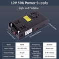 thumbnail image 5 of DC 12V 50A 600W Power Supply Switch 110V/220 AC to 12V DC Converter PSU SMPS Adapter Adjustable Universal Transformer for RV, Radio/Car Stereos, LED, 5 of 5