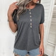thumbnail image 4 of Summer Saving Wycnly Shirts for Women Casual Button Down Loose Fit Breathable Workout Tee Tops Summer Casual Round Neck Short Sleeve Solid Ladies Blouses Dark Gray XL, 4 of 5