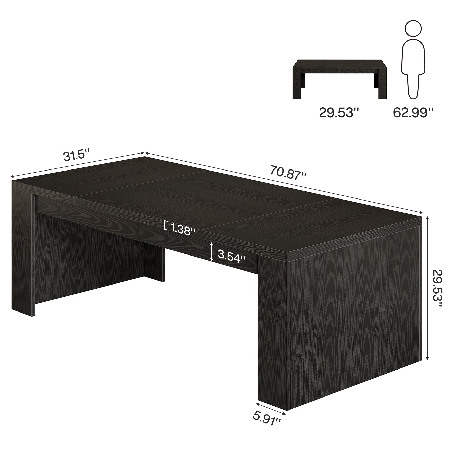 Fnova 70.9" Farmhouse Dining Table for 6-8 People, Large Wood Rectangle Sturdy Kitchen Table Modern Dining Room Furniture, Black