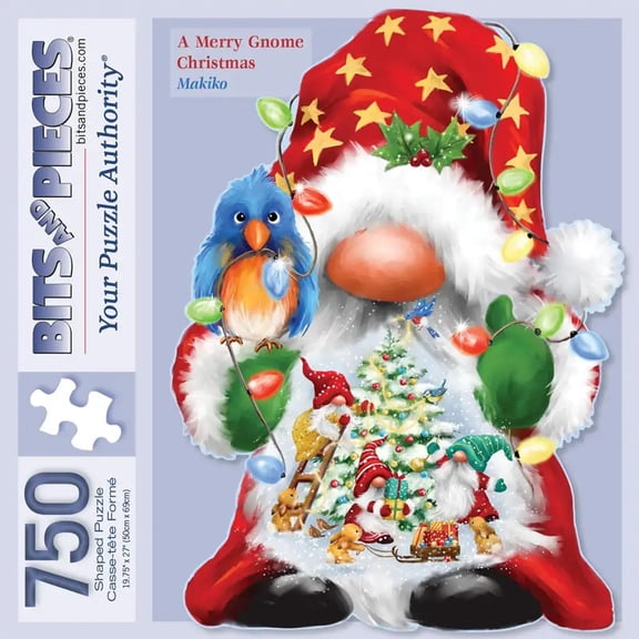 Bits and Pieces Shaped Jigsaw Puzzle A Merry Gnome Christmas 750 Pieces 19.75 x 27 Inch