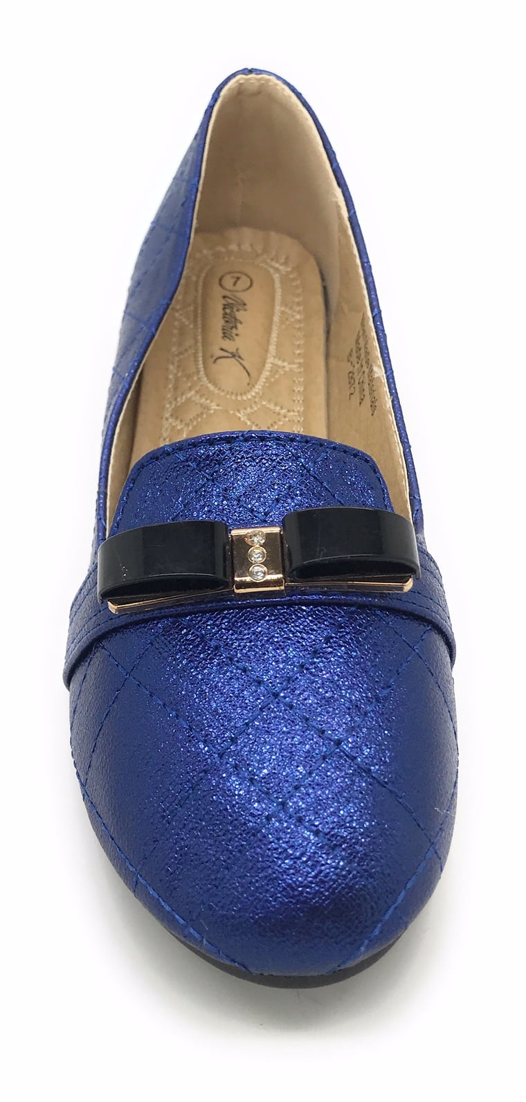 Victoria K Techno Shine Quilted Texture Black Bow Ballerina Flats (Women)