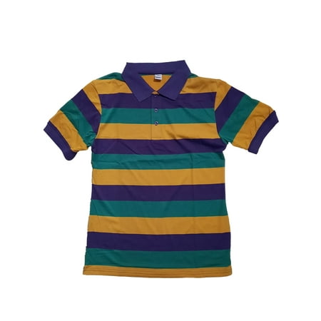 Adult Small Mardi Gras Stripe Purple Green Gold Knit SS Shirt