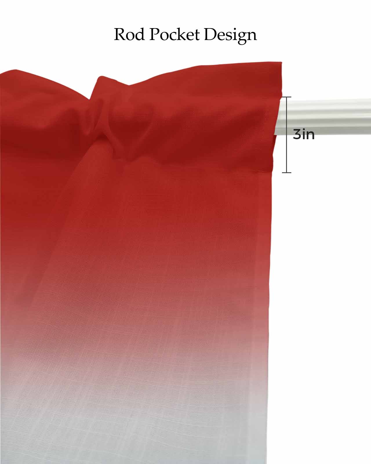 Red Grey Linen Curtain Valance for Bedroom/Bathroom/Kitchen/Office/Living/Dining Room Window,Gradient Greyish Contemporary Minimalist Art Pocket Topper Drapes Decorative Cafe Drapery Panel 42"x18"