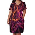 thumbnail image 3 of Vestido suelto con bolsillos y flores fractales en rojo, naranja y amarillo, para eventos especiales, ceremonias, ropa de verano para mujer., 3 of 7