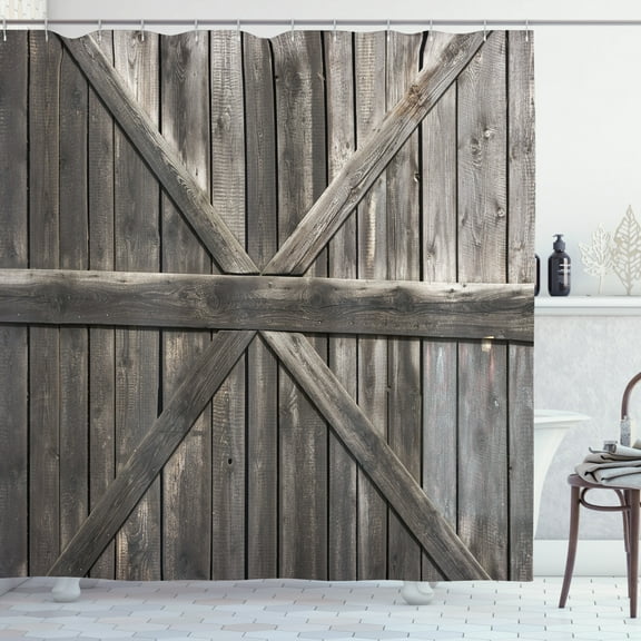 Ambesonne Country Shower Curtain, Old Door Rustic Life, 69"Wx70"L, Taupe