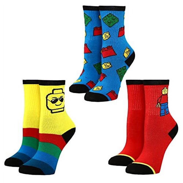 Calcetines Crew Bioworld Lego Bricks Youth, paquete de 3 para niños
