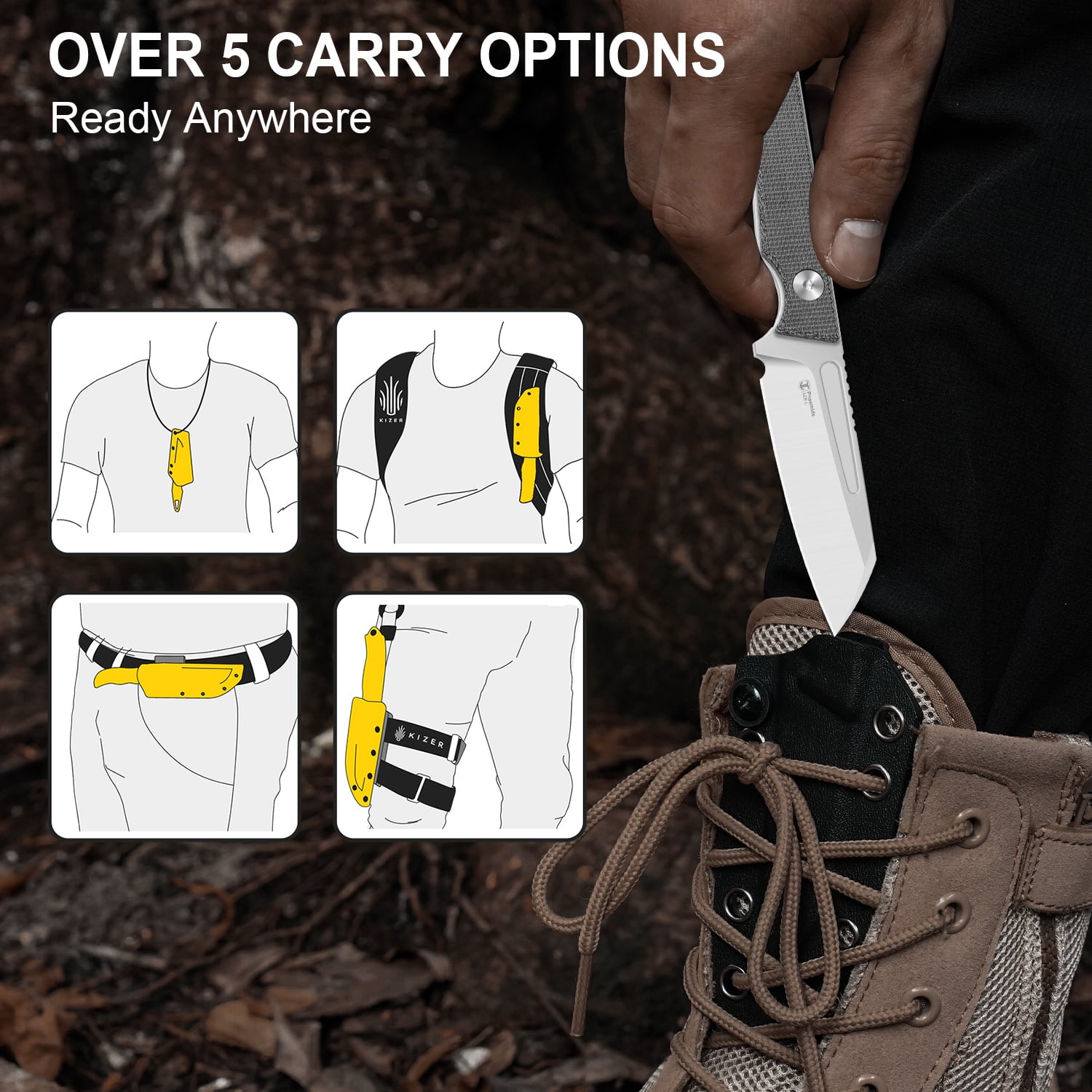 Kizer Phasmids EDC Fixed Knife AEB-L Blade Micarta Handle With Sheath 1079A3 Camping Lightweight