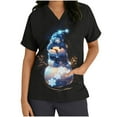 thumbnail image 3 of Feancey Nursing Scrub Tops for Women Christmas Cute Snowman Print Plus Size Working T-Shirt Stretch Short Sleeve V Neck Nurse Medical Scrubs with Pockets Multicolor L, 3 of 5