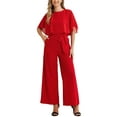 thumbnail image 2 of INSPIRE CHIC Casual Romper for Women's Ruffle Sleeve Belted Wide Leg Pants Jumpsuit M Red, 2 of 5