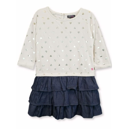 Limited Too Long Sleeve French Terry & Denim Ruffle Dress...