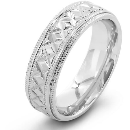 Stainless Steel Diamond Pattern Milgrain Edge Ring