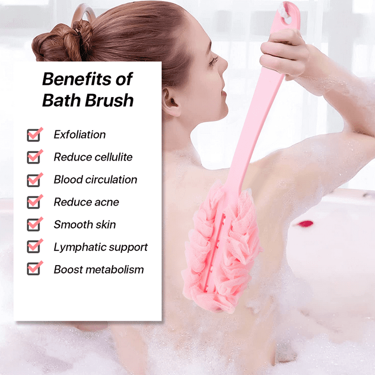 Unique Bargains Body Bath Brush Back Scrubber Loofah Shower with Long  Handle for Skin Exfoliating PP Mesh Pink 1 Pcs