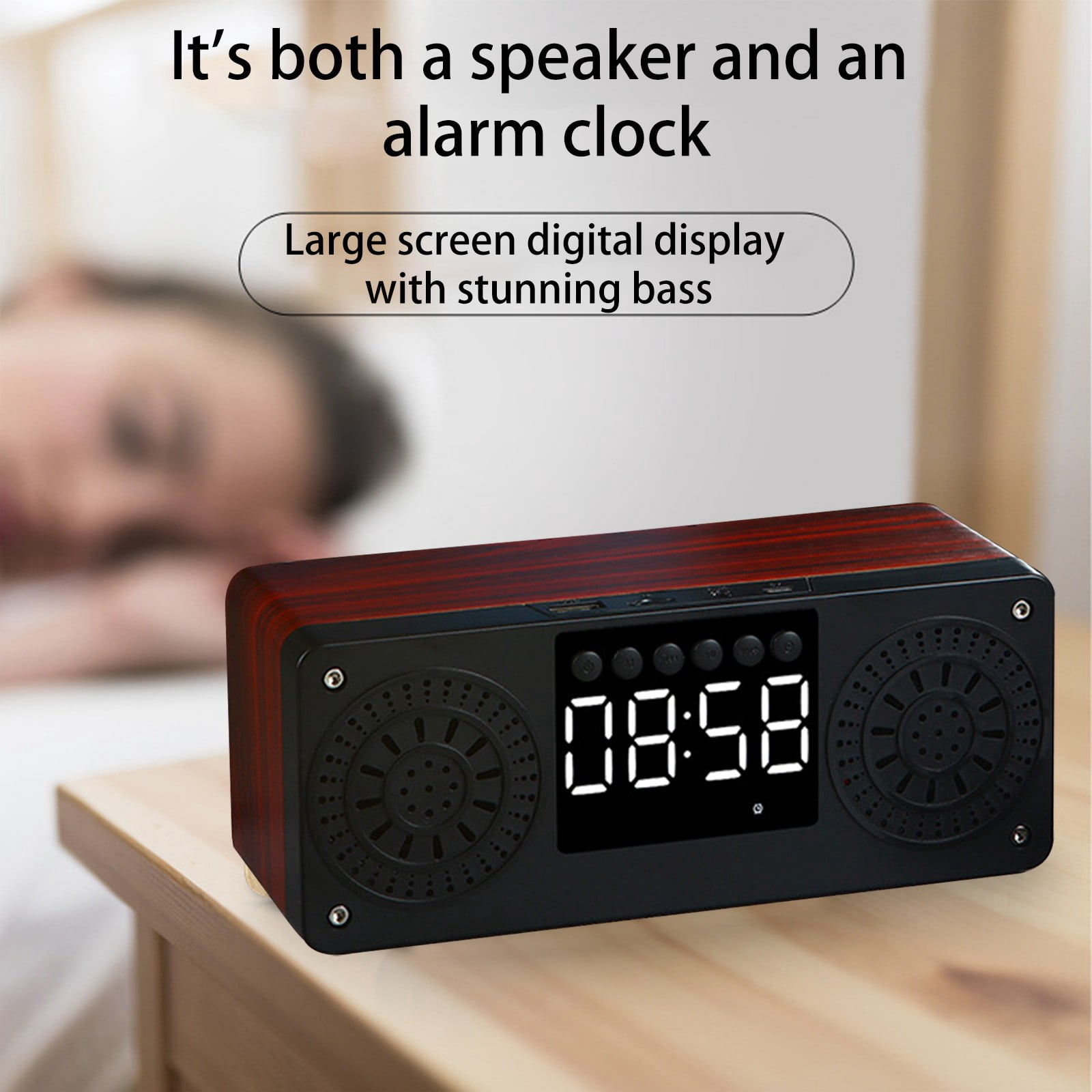 maho A10 Wooden Clock Multi-function Bluetooth Audio U Disk Card Gift Gift Mobile Phone Computer Speaker Bluetooth Speaker for Gift, Shower, Party, Home, Travel