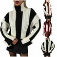 thumbnail image 5 of qucoqpe Womens Sweaters 2025 Trendy Color Block Turtleneck Long Sleeve Knit Tops Loose Comfy Fall Winter Pullover Sweater Blouse, 5 of 5