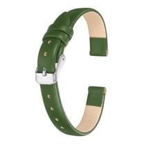 Leather Watch Band 10mm Soft Genuine Leather Watch Straps Quick Release Flexible Replacement Strap Silver Buckle with 3pcs Spring Bar Pins for Men Women, Green