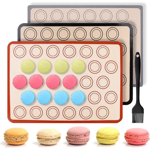 3 PCS Antiadherente Tapete de Silicona Hornear para Macaron, Tapete para Hornear, con Cepillo, Reutilizable, Resistente ai Calor, Sin BPA, para Pastelería Pizza Pan Pastel Galleta(42 x 29.5CM)