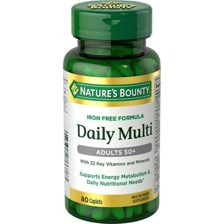 Nature's Bounty Daily Multivitamin Adults 50+ Caplets, Iron-Free, 80 (Best Time To Take Daily Vitamins)