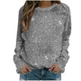 thumbnail image 5 of Elvqul Crew Neck Womens Tops Gray Sequin Print Tshirts Long Sleeve Blouses Comfortable Ladies Pullover Casual Tops, 5 of 5