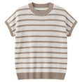 thumbnail image 4 of Sweaters for Women Trendy Stripe Cap Sleeve Crew Neck Loose Knit Vest French Slouchy Style Casual Versatile Basic Pullover Beige L, 4 of 4