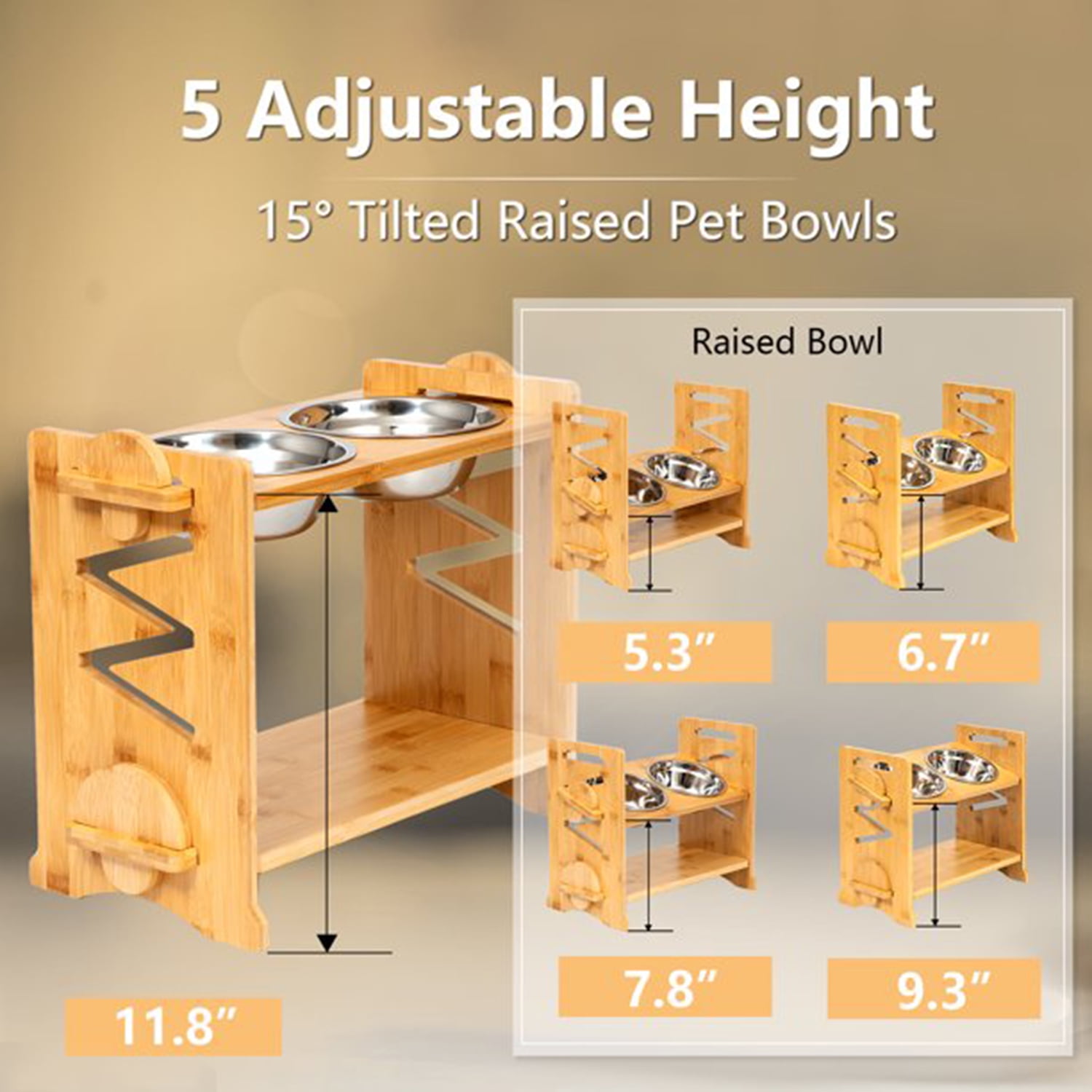 ZPirates Dog Water Bowl Dispenser Stand - Adjustable Width, Holds Pet Food and Water Dispensers - Bamboo Stand Only