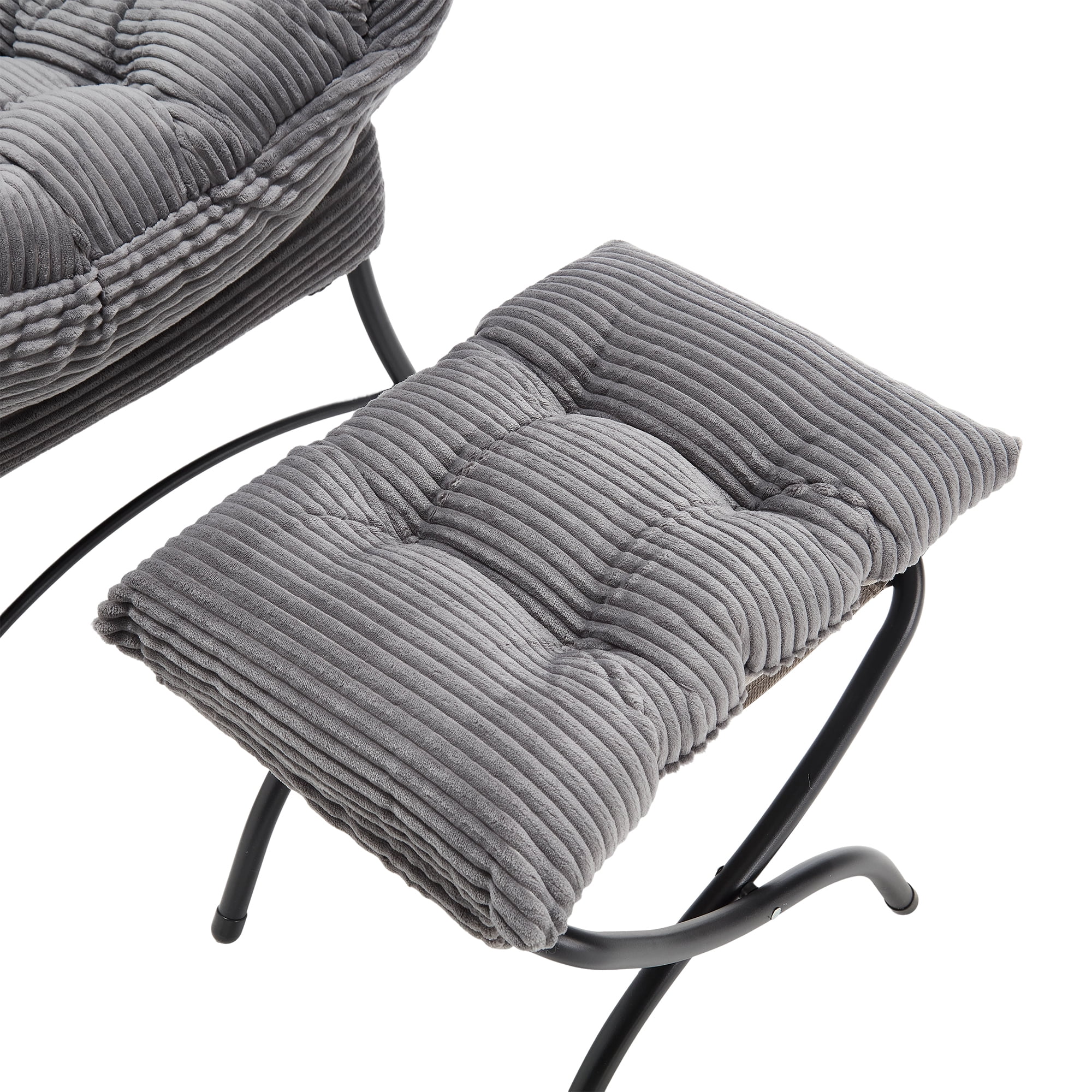 Lazy Chair with Ottoman, Modern Lounge Accent Chair with Armrests and a Side Pocket, Leisure Upholstered Sofa Chair Reading Chair with Footrest for Small Space, Corner Chair-Grey