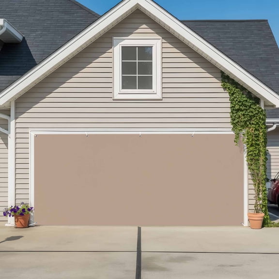 Beige Solid Color Garage Door Cover Banner 7 x 16 FT, Aesthetics Contemporary Luxury Garage Door Curtains Backdrop with Grommets for Indoor Outdoor Wall Party Porch Yard Decorations Background