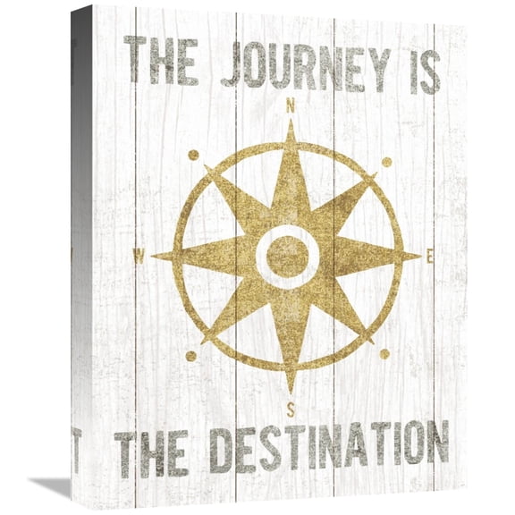 Global Gallery's 'Beachscape IV Compass Quote Gold Neutral' By Michael Mullan Stretched Canvas Wall Art