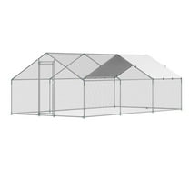 Sturdy Metal Chicken Coop 9.8x19.6x6.5 ft Walk-in Poultry Run with Spire Roof Cover, Easy Access