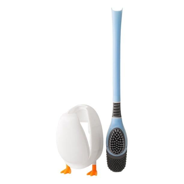 Juego de escobilla y soporte para inodoro, cepillo de limpieza ergonómico, cabezal de cepillo de varios lados para hotel Azul