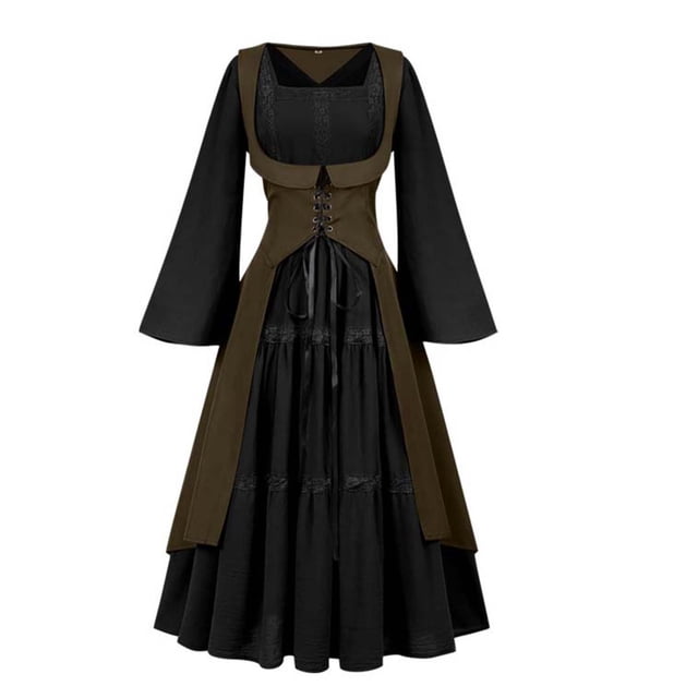 Bocqde Costumes d'Halloween pour Femmes Mode Manches Évasées Fluides Encolure Carrée Robe Gothique Dames Élégante Vintage à Lacets Ligne A Évasée Robes Médiévales Renaissance