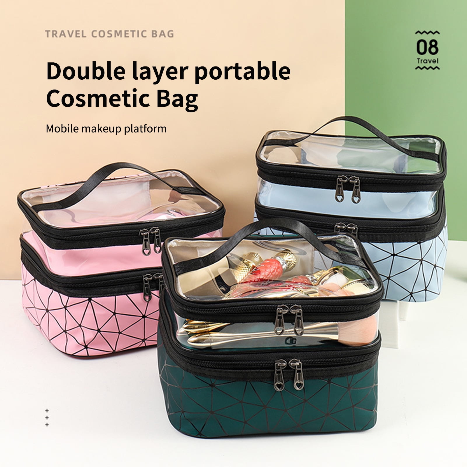  YUNZSXJY Large Capacity Cosmetic Bag Travel Makeup Bag