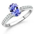 thumbnail image 2 of Gem Stone King 10K White Gold Blue Tanzanite and White Lab Grown Diamond Engagement Ring for Women (1.34 Cttw, Oval 8X6MM, Gemstone December Birthstone, Size 5), 2 of 4