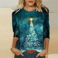 thumbnail image 2 of LiMoi Women's Holiday Top with Christmas Tree Pattern 3/4 Sleeve Round Neck Comfortable Shirt Tees Tshirts Blouse for Daily Wear My Items, 2 of 4