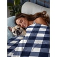 thumbnail image 3 of Navy Blue Check Twim Size Flat Sheet, Wrinkleproof & Fadeproof Cooling Flat Bed Sheet Only, Farmhouse Buffalo Plaid Blue Breathable Soft Bedding Top Sheets 66 x 96 Inches, 3 of 8