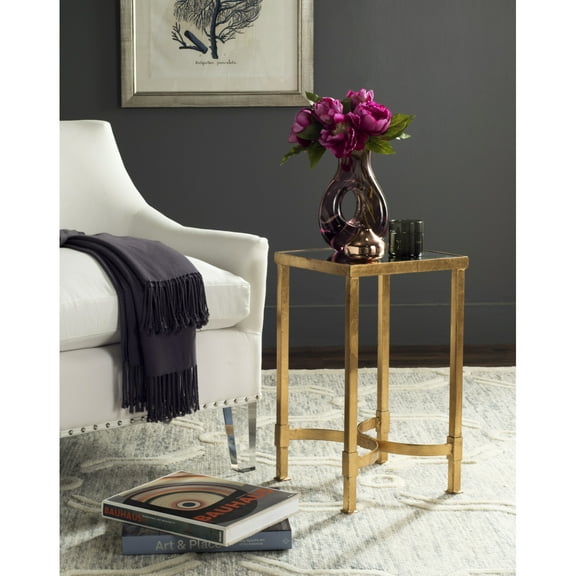 SAFAVIEH Halyn Gold Leaf Mirror Top End Table, Gold/Mirror