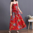 thumbnail image 4 of Vestido maxi floral vintage para mujer, sin mangas, correas de hombro espagueti, vestido suelto Irfora Rojo M, 4 of 7