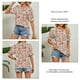 thumbnail image 5 of Blusa de manga con volantes estampada, cuello redondo, borde elástico, blusa informal para mujer, citas, naranja, M, 5 of 6