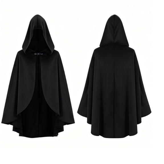 Medieval Hooded Short, Cloak Renaissance Cape, Wizard Robe Shoulder, Cover Short Hooded, Medieval Hooded Short Cloak Renaissance Cape Wizard Robe Shoulder Cover for Renaissance Fair, Black One Size