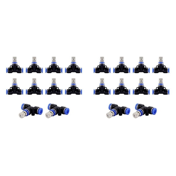 Misting Nozzle Kit 1/4-Inch with Nozzle Cooling Device Connectors for Outdoor Water Mister Cooling System 20Pcs,20 x Tee 20 x Quick plug nozzle,Blue&Black