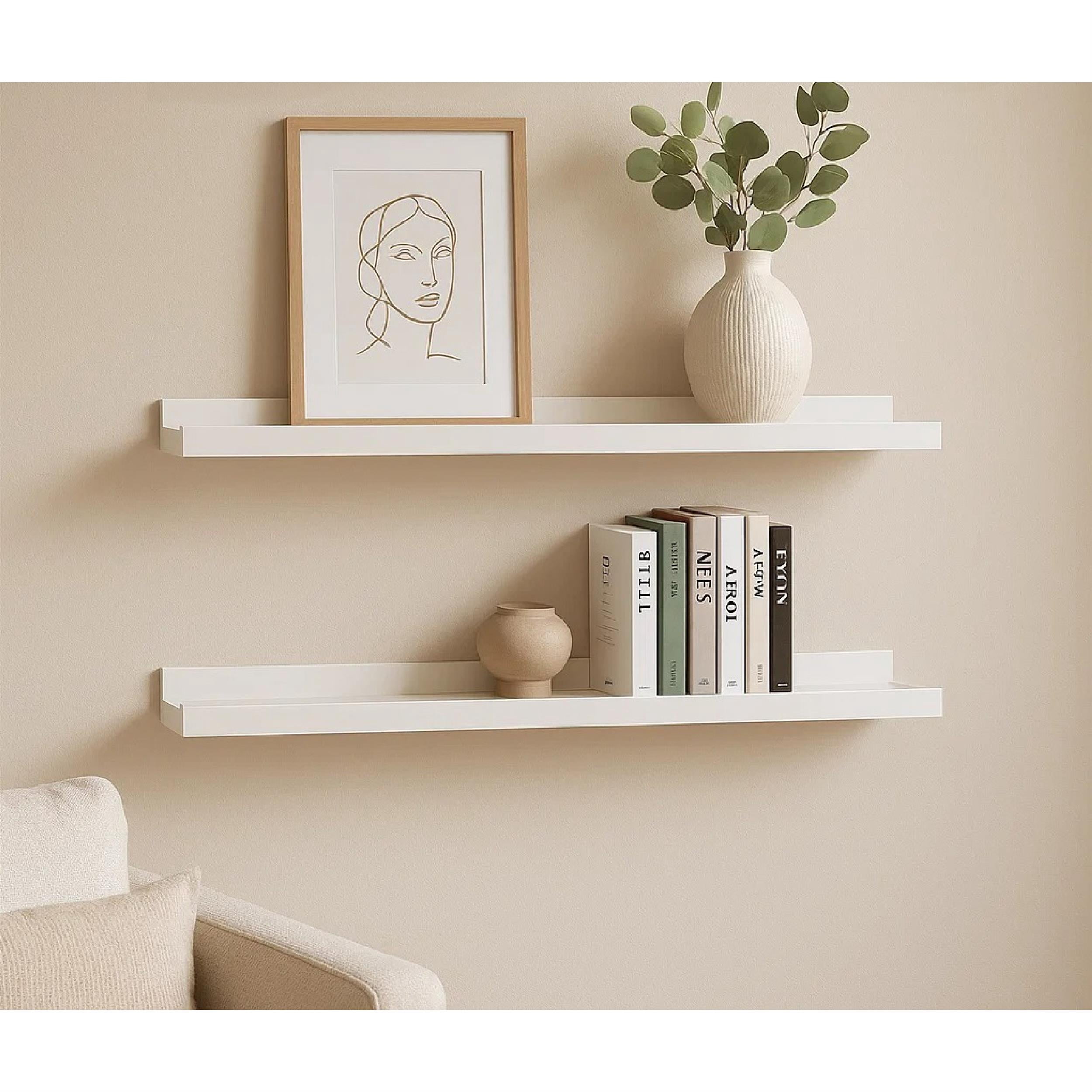 Yuli Wall Shelf Set of 2-Raised Ledge Design-Classic White 32 Inch
