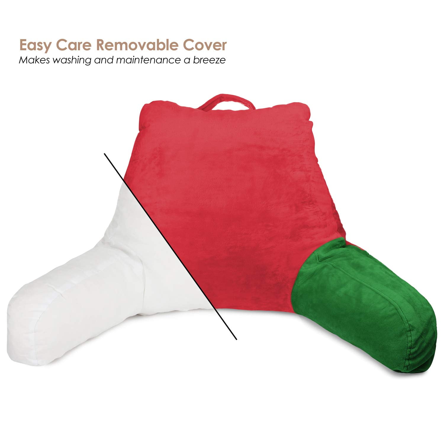 Clara Clark Backrest with Arms and Pockets- Premium Shredded Memory Foam, Medium, Red and Gray