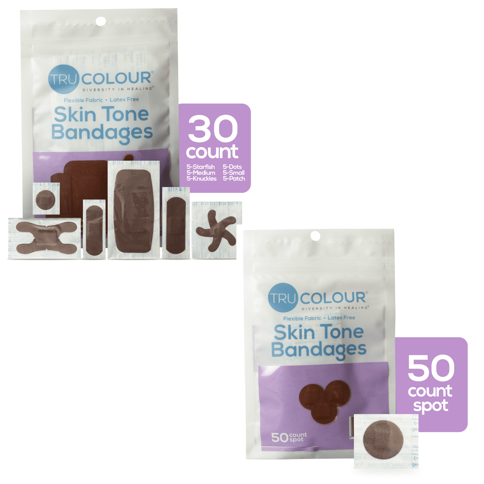 Tru-Colour Skin Tone Bandages Assorted Shapes Variety Pack - Dark Brown, 4 Pack
