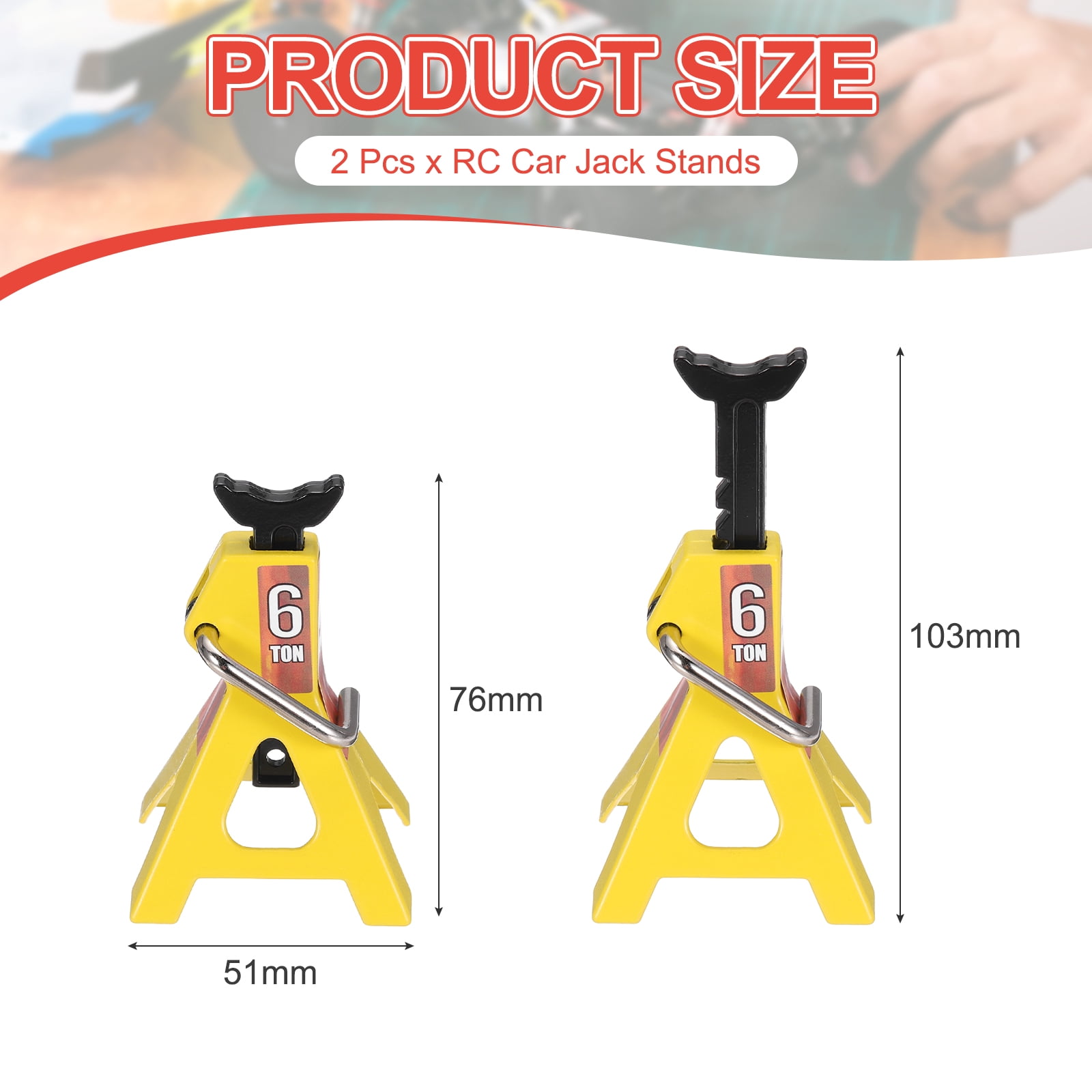 Uxcell RC Car Jack Stands,1/10 Scale 6 Ton Rc Accessories,for SCX10 TRX4 D90 CC01 RC Truck ,Yellow,2 pcs
