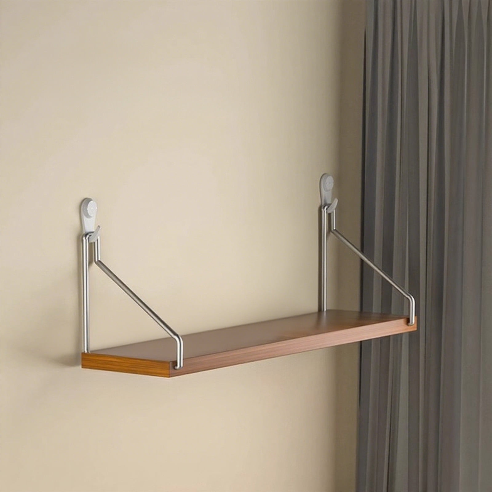 Oggfader No-Drill Wall Shelf 11.8x5.9in Heavy Duty Wood Floating Shelf 30lb Capacity Adhesive Mount for Router Projector Bedside Bookshelf Living Room Brown