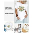 thumbnail image 7 of QAFOPEH Women Daisy Print Graphic Round Neck Short Sleeve Summer Top, 7 of 7