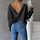 thumbnail image 4 of Suéter de cuello redondo para mujer, suéter informal de otoño e invierno, suéter de punto de manga larga, suéter de cuello redondo para mujer, abrigo para mujer, 4 of 4