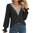 thumbnail image 4 of Fall Tops for Women V Neck Lace Hollow out Trumpet Long Sleeve Shirts Dressy Casual Loose Comfy Tunic Blouses, 4 of 7
