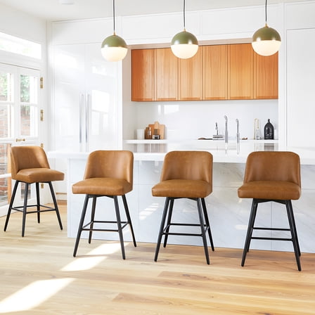 L'AGRATY Modern Bar Stools Set of 2, 26" High-Back Counter Stools, Faux Leather Upholstery, for Kitchen Island, Home Bar, Brown